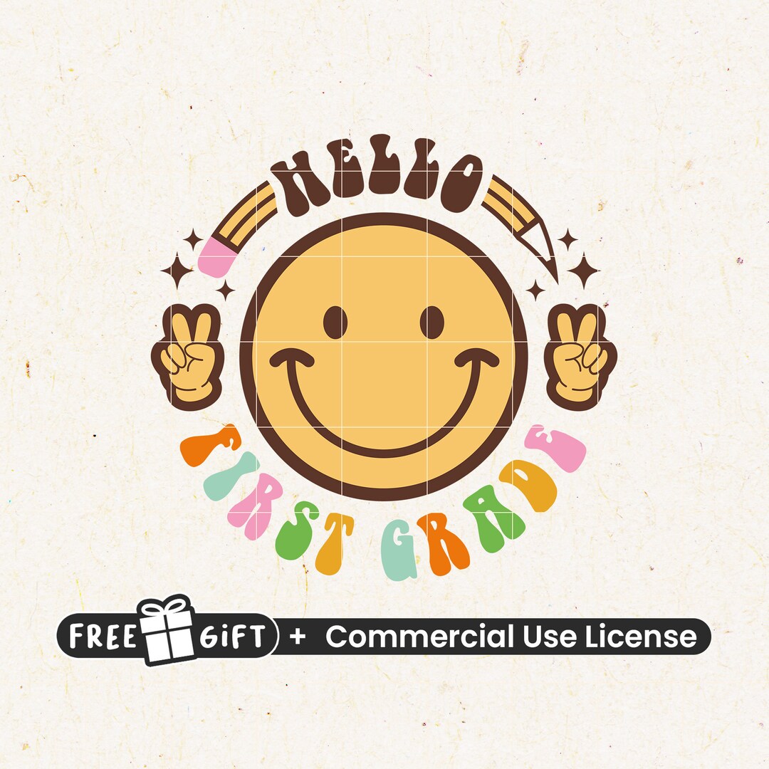 Hello First Grade Retro Smiley Face Svg Png, Hello School Svg, Retro ...