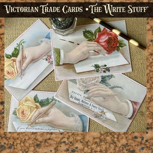 Victorian Trade Card Set The Write Stuff DIGITAL KIT / Ephemera Vintage Junk Journal / Papercraft / Pen Pal / Happy Mail image 1