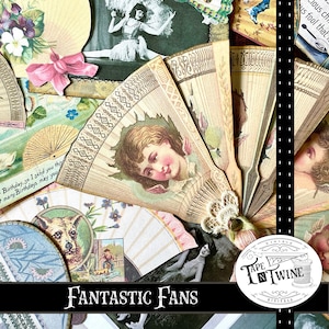 Fantastische fans • Digitale collage Junk Journal digitale kit • Bevat Victoriaanse postkaarten • Stansvormen • Handelskaarten - Direct downloaden