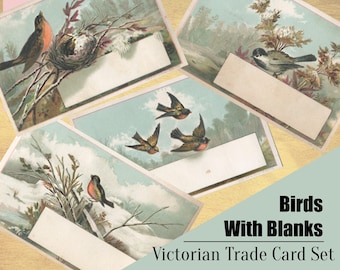 Victorian Bird Trade Card  -*DIGITAL SHEET*  - Advertising Blanks - 1800s Ephemera - Junk Journal / Papercraft / Scrapbooking Supplies