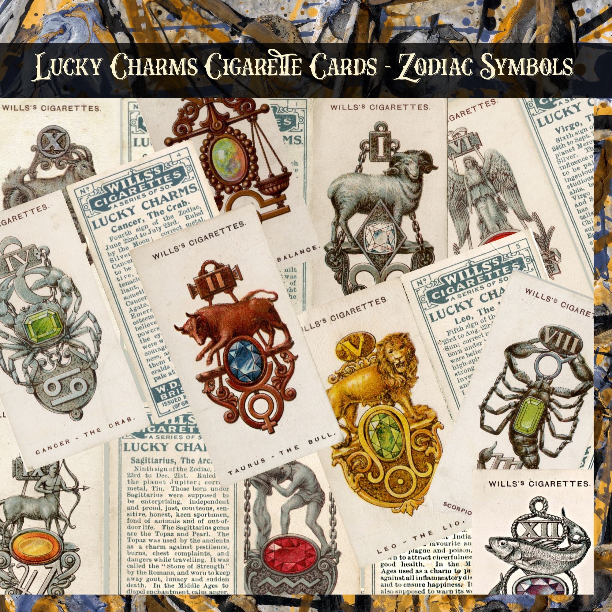 Lucky Charms - Zodiac - Antique Cigarette Cards - Junk Journal Digital  Download *astrology *horoscope