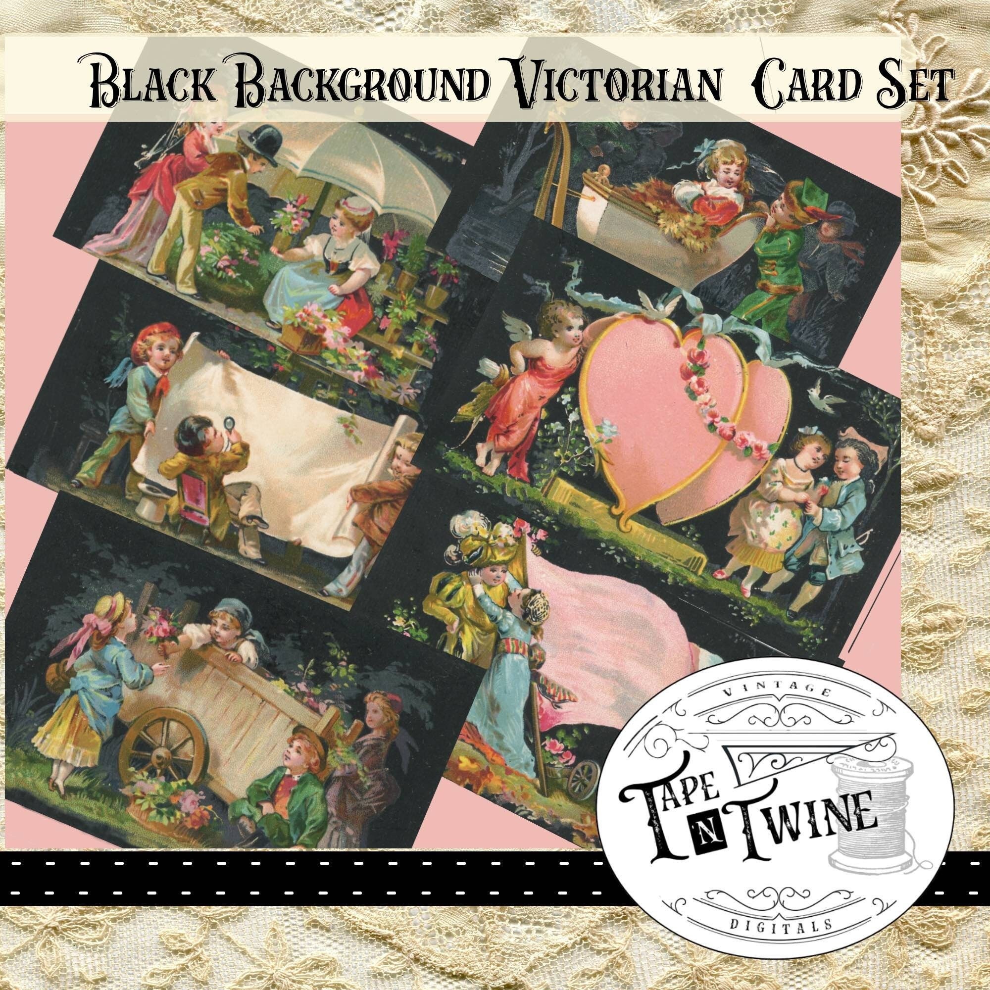 Victorian Trade Card Set - Black Background *DIGITAL SHEET* 1800s Ephemera  - Junk Journal / Papercraft / Scrapook Supplies