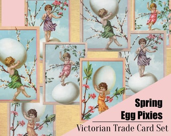 Spring Flowers, Egg & Children Trade Card Set  -*DIGITAL SHEET*  - 1800s Easter Ephemera - Junk Journal / Papercraft / Scrapbooking Supplies