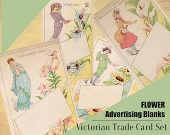 Victorian Flower Trade Card Set  -*DIGITAL SHEET*  -  Advertising Blanks - 1800s Ephemera -Junk Journal / Papercraft / Scrapbooking Supplies