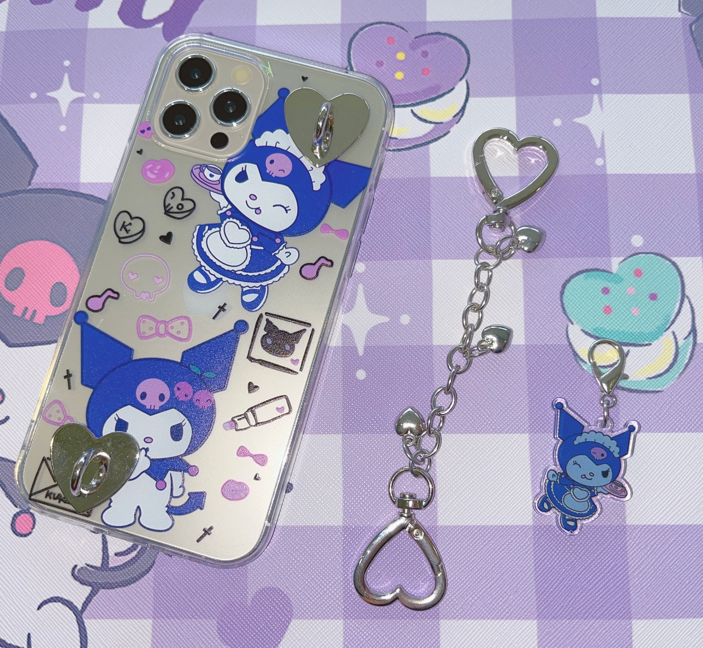 Kawaii Kuromi Iphone Case With Phone Charm Anime Phone Charm Etsy