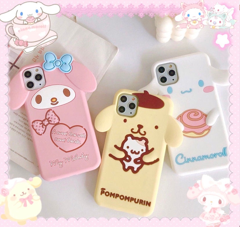 Kuromi,Melody, Cinnamoroll,PomPomPurin Cute ear iPhone Case 3D Case