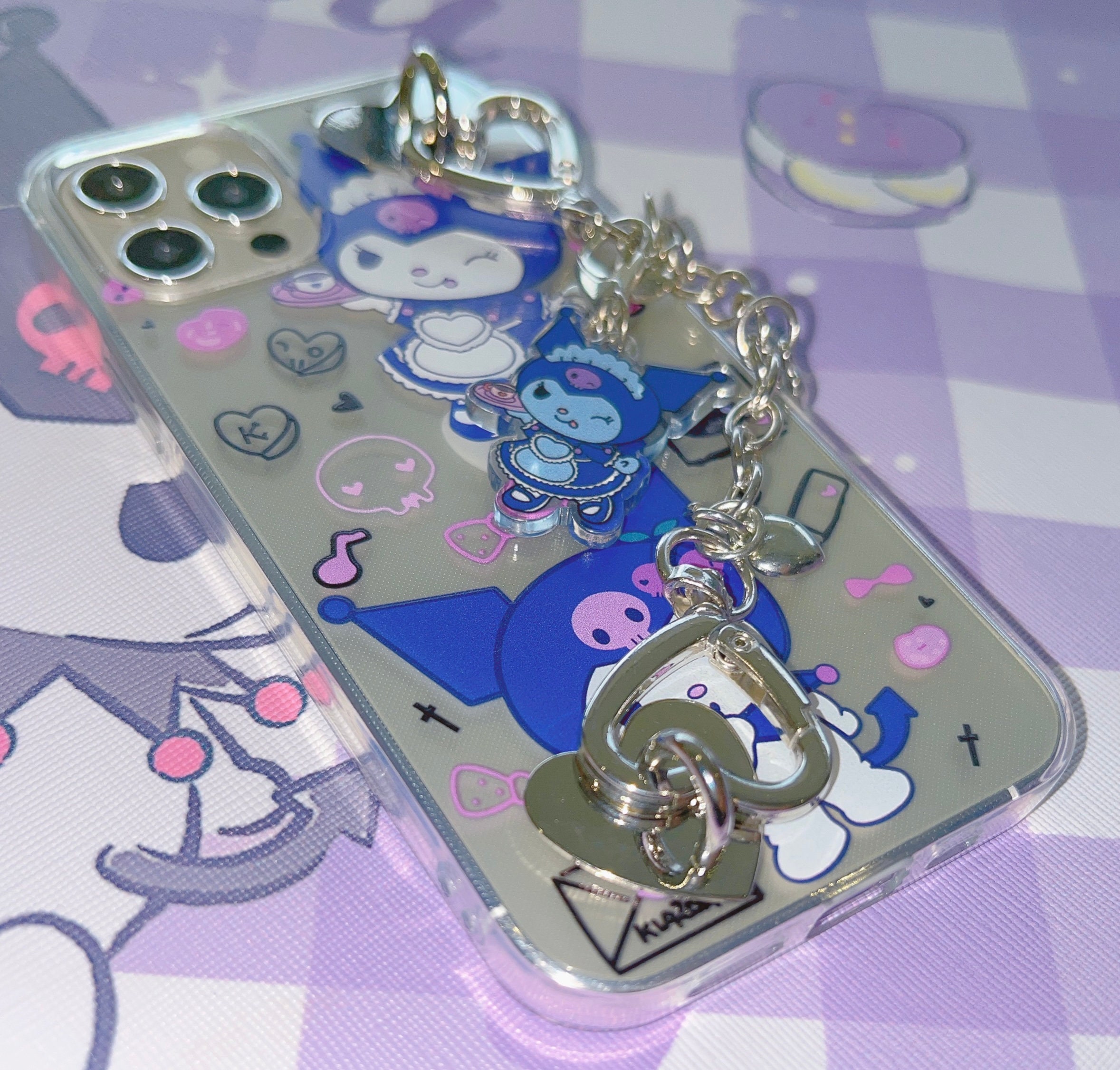 Kawaii Kuromi Iphone Case With Phone Charm Anime Phone Charm Etsy