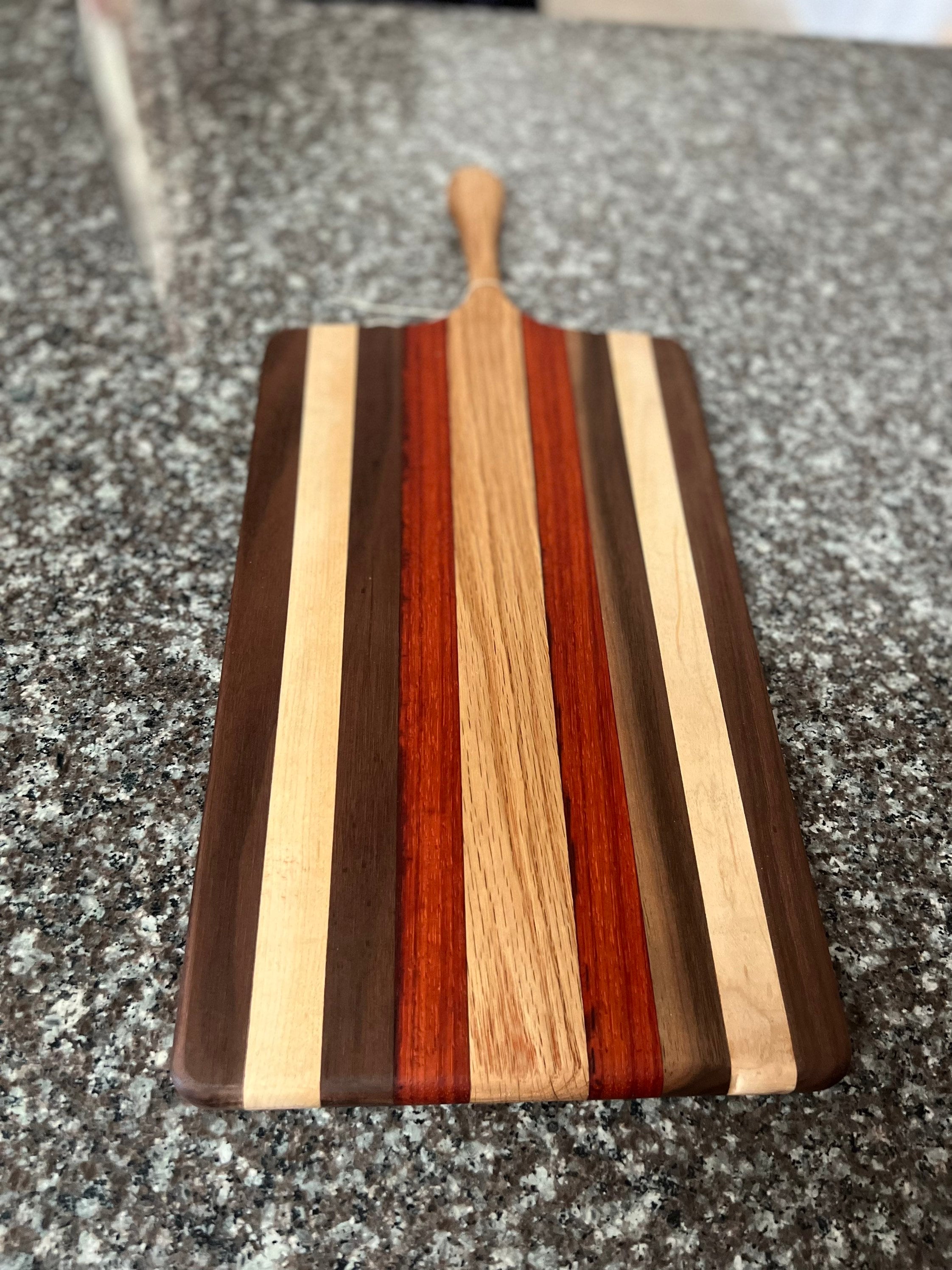 Handmade Walnut, Maple, Padauk and Red Oak Cutting Board With