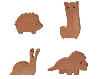 Nature Wood Animal Knob, Boho Nursery Drawer Handle, Antique Door Handle, hedgehog, alpaca, chameleon, snail Knob, Beech Wood Drawer Handle