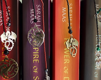 Marque-page breloque wyverne : dagues fantastiques, bouteilles de potion, cadeau livresque, trône de verre, Terrasen, Aelin Galathynius, Manon Blackbeak