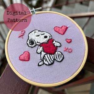 Digital Printable Embroidery Pattern: A Snoopy Valentine, Peanuts