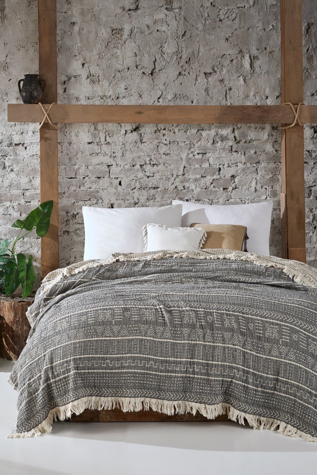 Boho Throw Blanket, Boho Decor Bedroom 3 Layers Muslin Reversible Soft