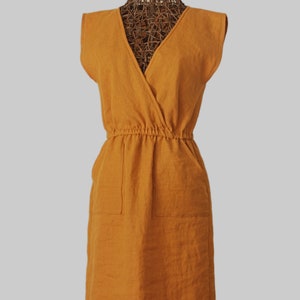 Linen Dress | Crossover Dress | Short Sleeve Dress | Spring Summer Dress | Pocket Dress | Linen Clothing | Preshrunk | Made-to-order
