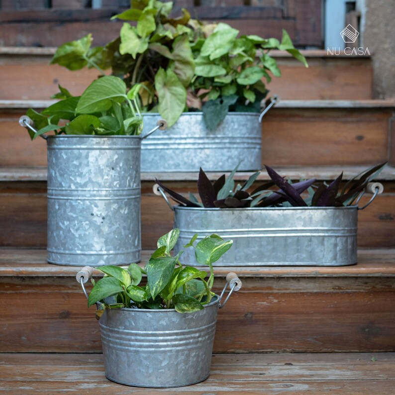 Galvanized Planters Set of 4 Etsy