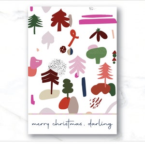 Druckbare Mini-Plätzchen-Karte 3,5 X 5 Modernes Weihnachtsmuster Frohe Weihnachten Liebling Rosa Rot Grün Beige Einfache Weihnachtsplätzchenverpackung