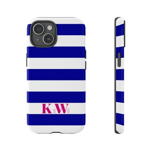 Monogram Custom Name Personalized Stripe Phone Case - iPhone 15 14 13, Samsung, Google
