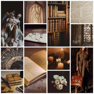 Dark Academia Aesthetic Wall Collage Kit with vintage gothic library academic vibes (DIGITAL DOWNLOAD) 77 PCS