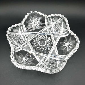 Vintage American Brilliant Style Hobstar Cut Crystal Centerpiece Bowl , Cottagecore Home Decor