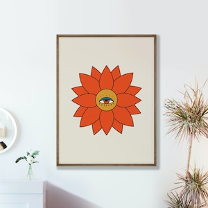 Cartel de flores psicodélicas de los años 70 / Arte floral / Arte de estilo retro / Cartel impreso psicodélico