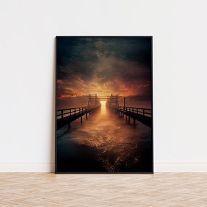 Bridge Sunset Poster | Unique Sunset Cloud Poster | Trendy Wall Art | Aesthetic Sunset Poster | Printed Wall Art Sunset Ocean Poster