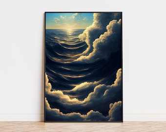 Clouds Ocean Sunset Poster | Unique Ocean Sunset Poster | Trendy Wall Art | Aesthetic Sunset Poster | Printed Wall Art Sunset Ocean Poster