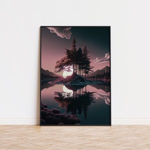 Woods Sunset Poster | Unique Sunset Reflection Poster | Trendy Wall Art | Aesthetic Sunset Poster | Printed Wall Art Sunset Forest Poster