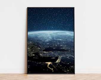 Erde aus dem Weltraum Poster | Space Gal Poster | Trendige Wandkunst | Earth Space View Poster | Wall Art Lichter aus dem Weltraum Poster