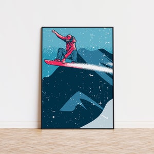 Snowboarder Art Poster | Unique Snowboarder Poster | Trendy Wall Art | Animated Snowoarder Poster | Printed Wall Art Snowboarder Poster