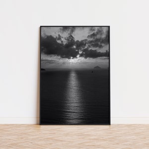 Cartel en blanco y negro de Ocean Sunset / Cartel único de Ocean Sunset / Arte de pared de moda / Cartel estético del océano / Arte de pared impreso Ocean Sunset
