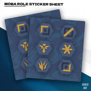MOBA-rollikoner, klistermärkesark - Bot, Support, Djungel, Mellan, Topp. Fyllning