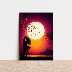 Sonnenuntergang Liebe Kunst Poster | Einzigartige Liebe Sonnenuntergang Poster | Trendige Wandkunst | Ästhetische Liebe Poster | Gedruckte Wandkunst Liebe Sonnenuntergang Paar Poster
