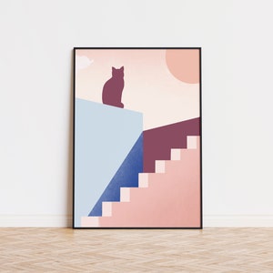 Greece Cat Poster | Greece Cat Wall Art | Greece Cat Art | Greece Cat Printed Poster