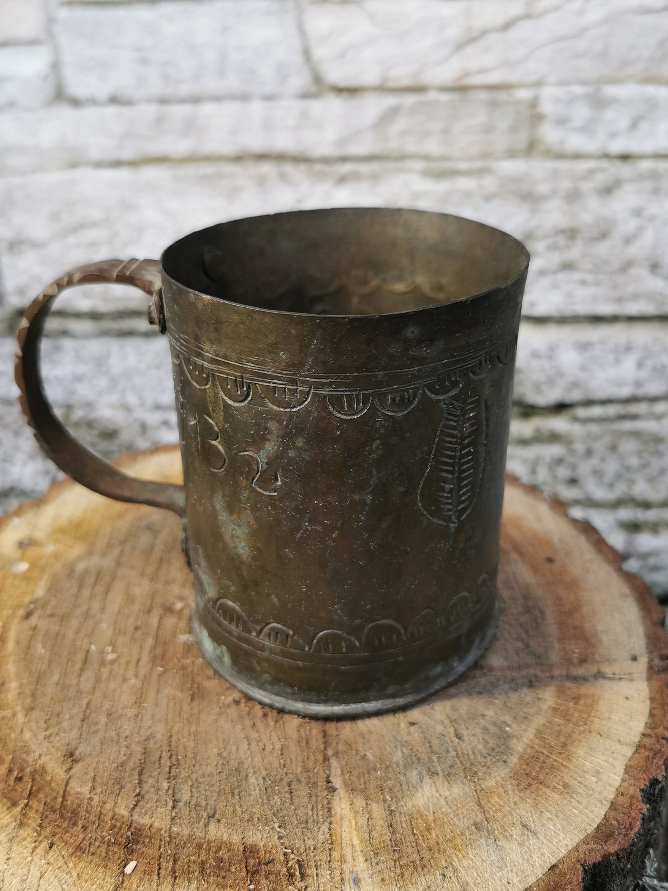 Old Hammered Copper Cup From the 19th C. Thumb Rest Tin Lined Copper