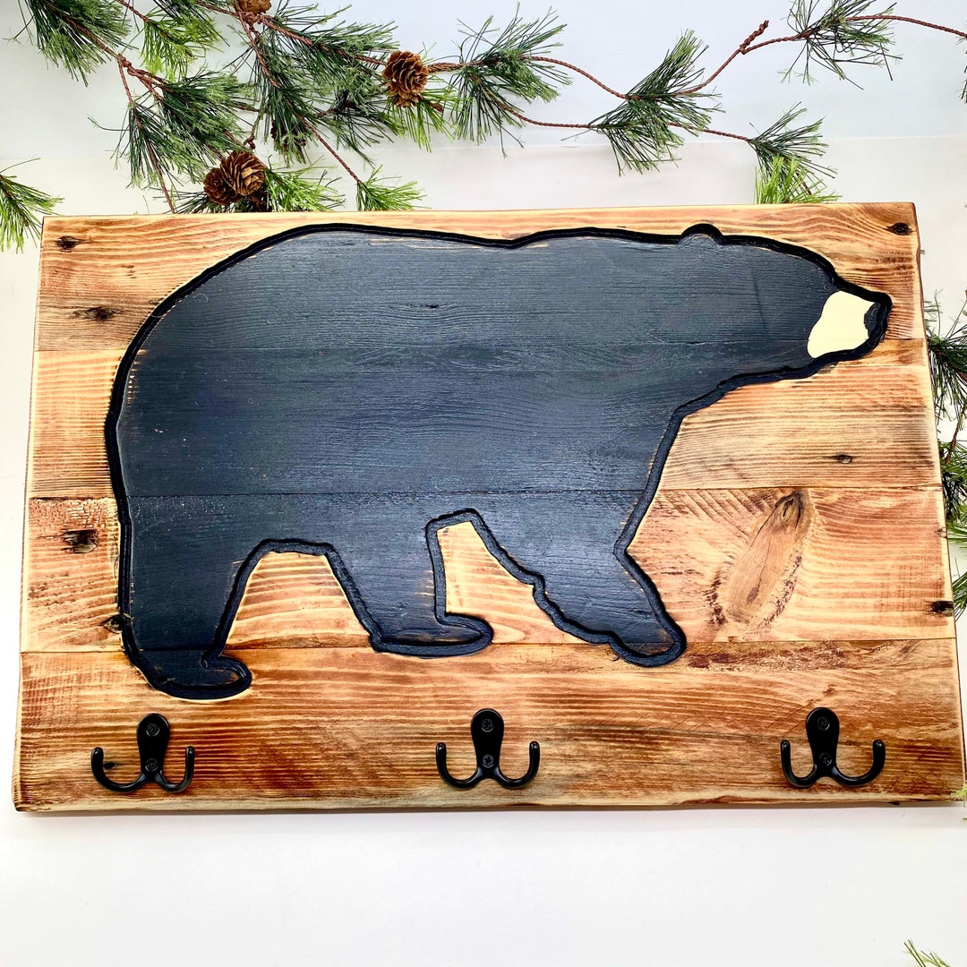 Rustic Bear Coat Rack Key Rack Bear Wall Art Cabin Decor Dog Leash