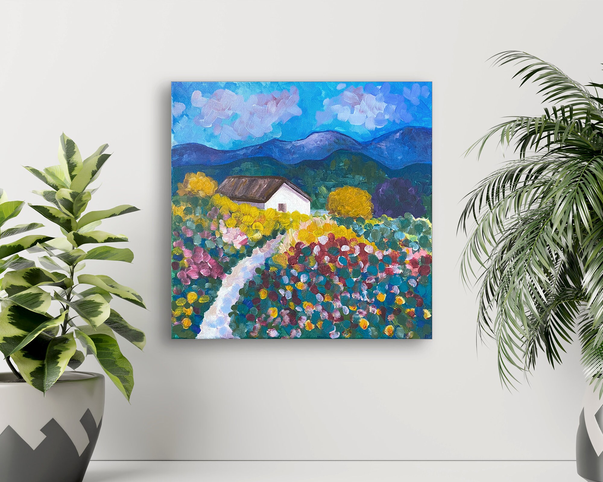 White House Painting On Canvas 12 Acrylic Colored Etsy