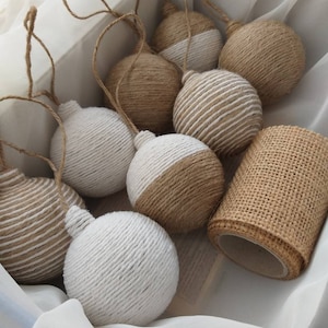 Christmas Twine  Baubles.Baubles Unique Christmas.Handmade Balls.Rustic Baubles.Set of 8 pieces.