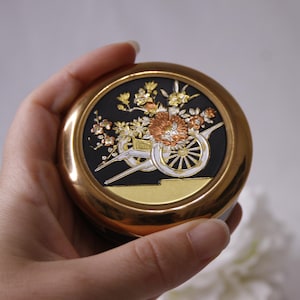 Vintage 24K Goldblumen in Warenkorb Schmuckschatulle Kleine Schwarz-Gold-Schmuckschatulle Made in Japan