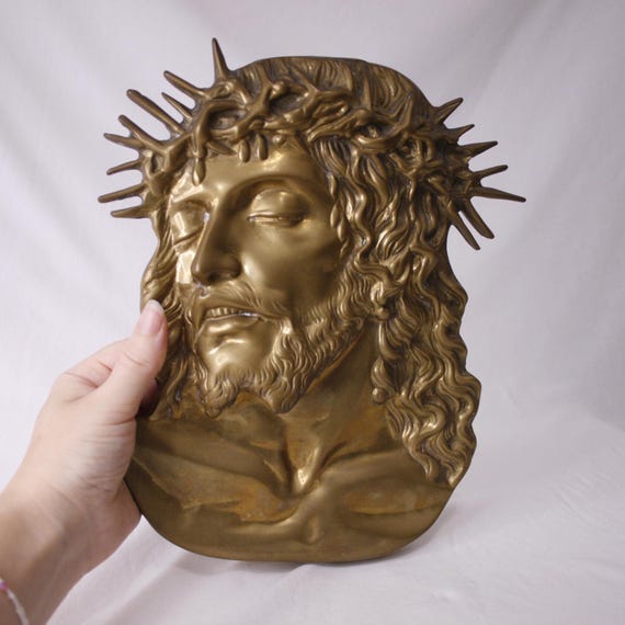 JESUS CHRIST レリーフ 壁掛けプレート 真鍮製 Heavy Brass Jesus Christ Face Wall Panel Vintage Large Jesus