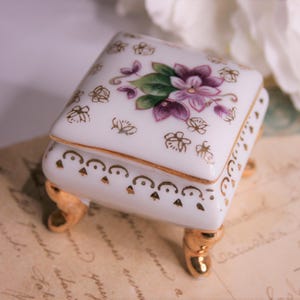 Nippon porcelain small footed jewelry box Vintage hand painted trinket box