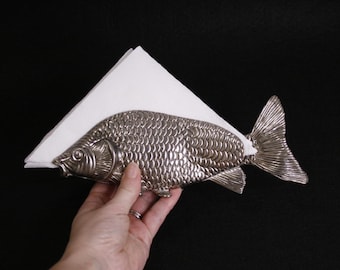 Vintage Italian fish napkin holder Metal fish letter holder Carp napkin holder