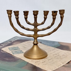 Vintage brass menorah Seven brances menorah candle holder Mini old hebrew candlestick Hannukkah menorah candle holder