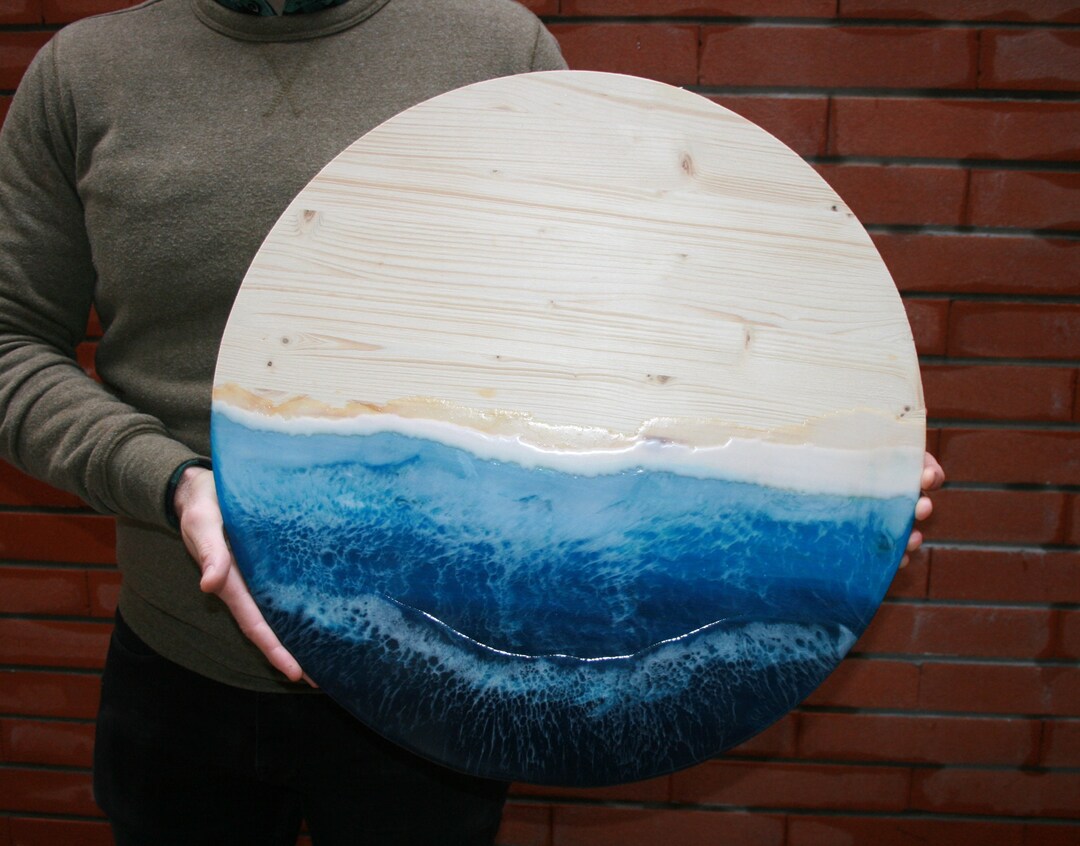 Large sea resin wall art, Round resin ocean wood art Etsy.de