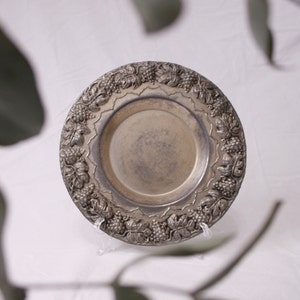 Metal grapevines plate Vintage serving dish embossed with grape decor