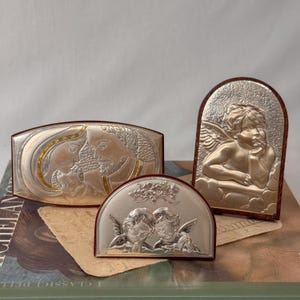 SET 3 Vintage Italian Sacred Icons Mini icons Holy Family Guardian Angels Religious gift