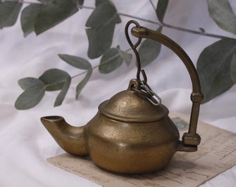 Vintage small kettle lamp Brass Betty lamp Antique oil lamp