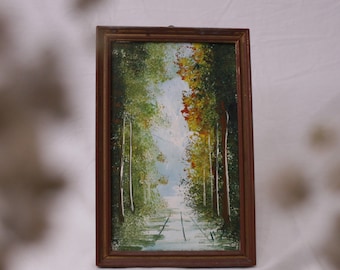 Forest painting Vintage landscape painting Trees framed art Wall art