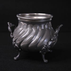 Vintage pewter footed bowl Italian flower pot with handles Small pewter planter