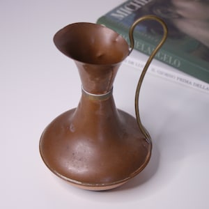 Vintage copper and brass small pitcher with handle Collectible jug