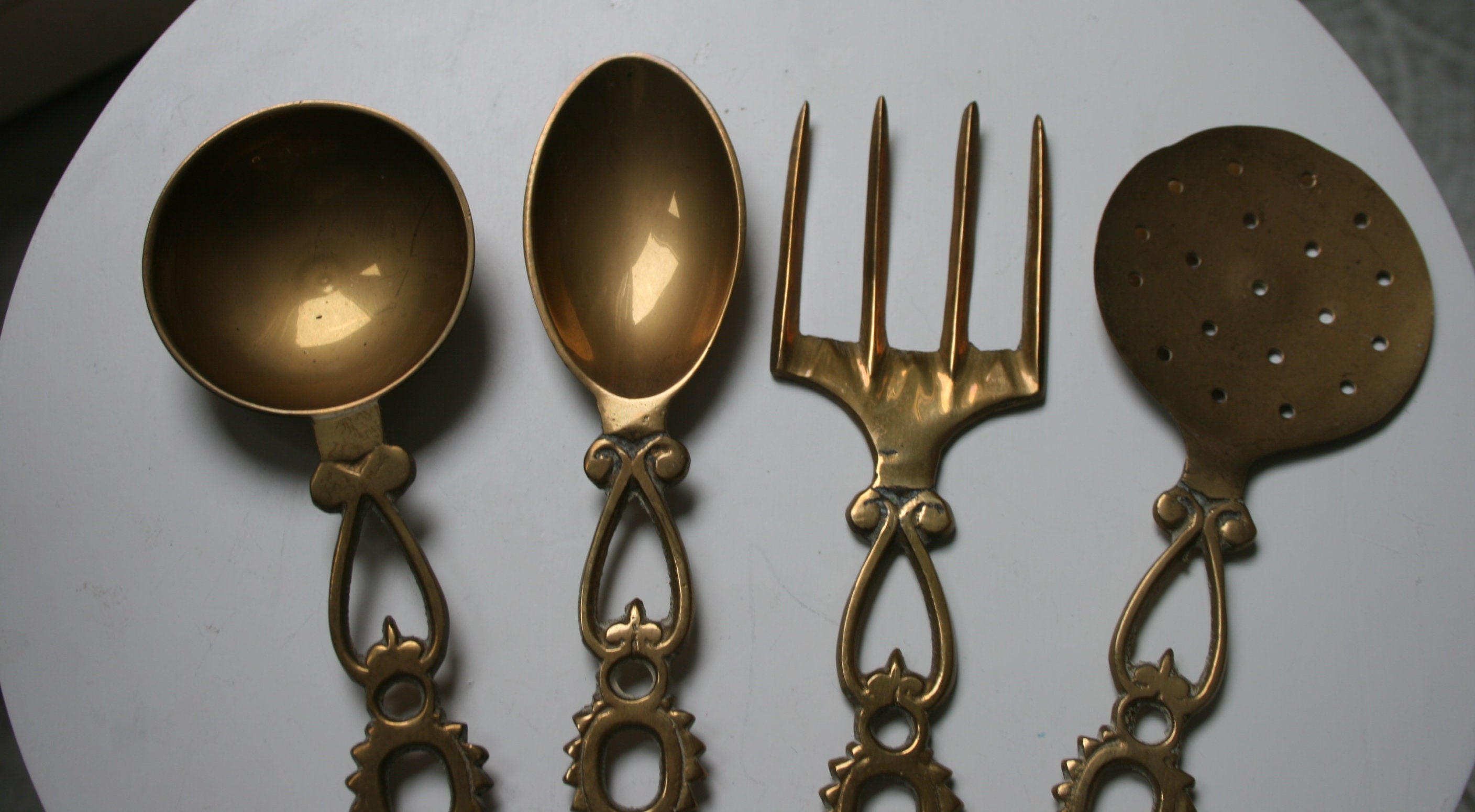 Set of 4 Vintage Large Brass Kitchen Tools Fork 2 Spoons and Etsy