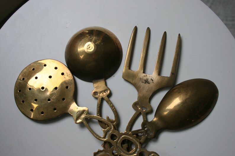 Set of 4 Vintage Large Brass Kitchen Tools Fork 2 Spoons and Etsy